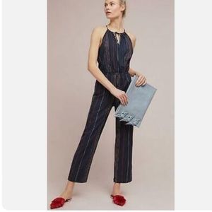 Dolan Anthropologie Blue Embroidered Striped Left Coast Woman’s Jumpsuit Size L